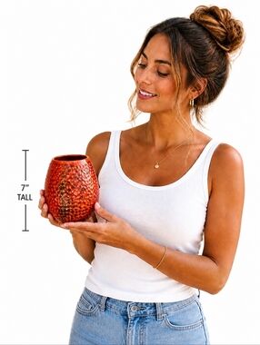 Handcrafted Red Mexican Clay Pot Rustic Textured Terracotta Vase 7” Decor